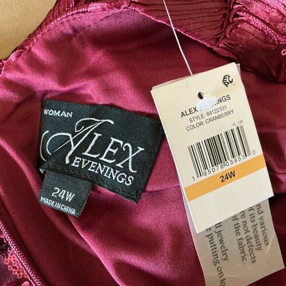 Alex Evenings Red Sequined Lace Cocktail Dress Size 24W Short Sleeve A-Line Midi - Picture 10 of 14